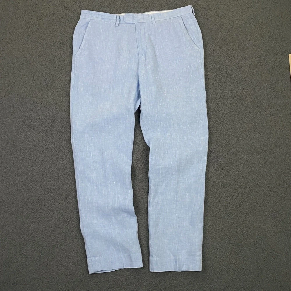 J.Crew Bowery Pants Mens 32x30 Blue Baird McNutt 100% Irish Linen Chino Dress